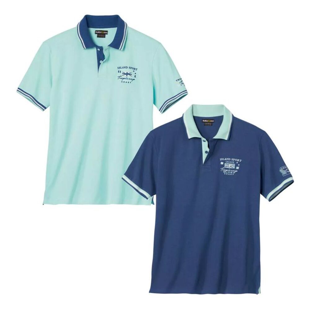 Atlas For Men Mens Nautical Polo Shirt (Pack of 2) / Blue/Turquoise